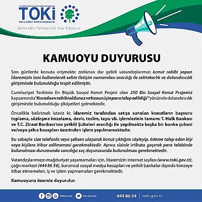 TOKİden dolandırıcılık uyarısı!