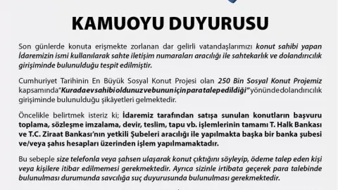 TOKİden dolandırıcılık uyarısı!